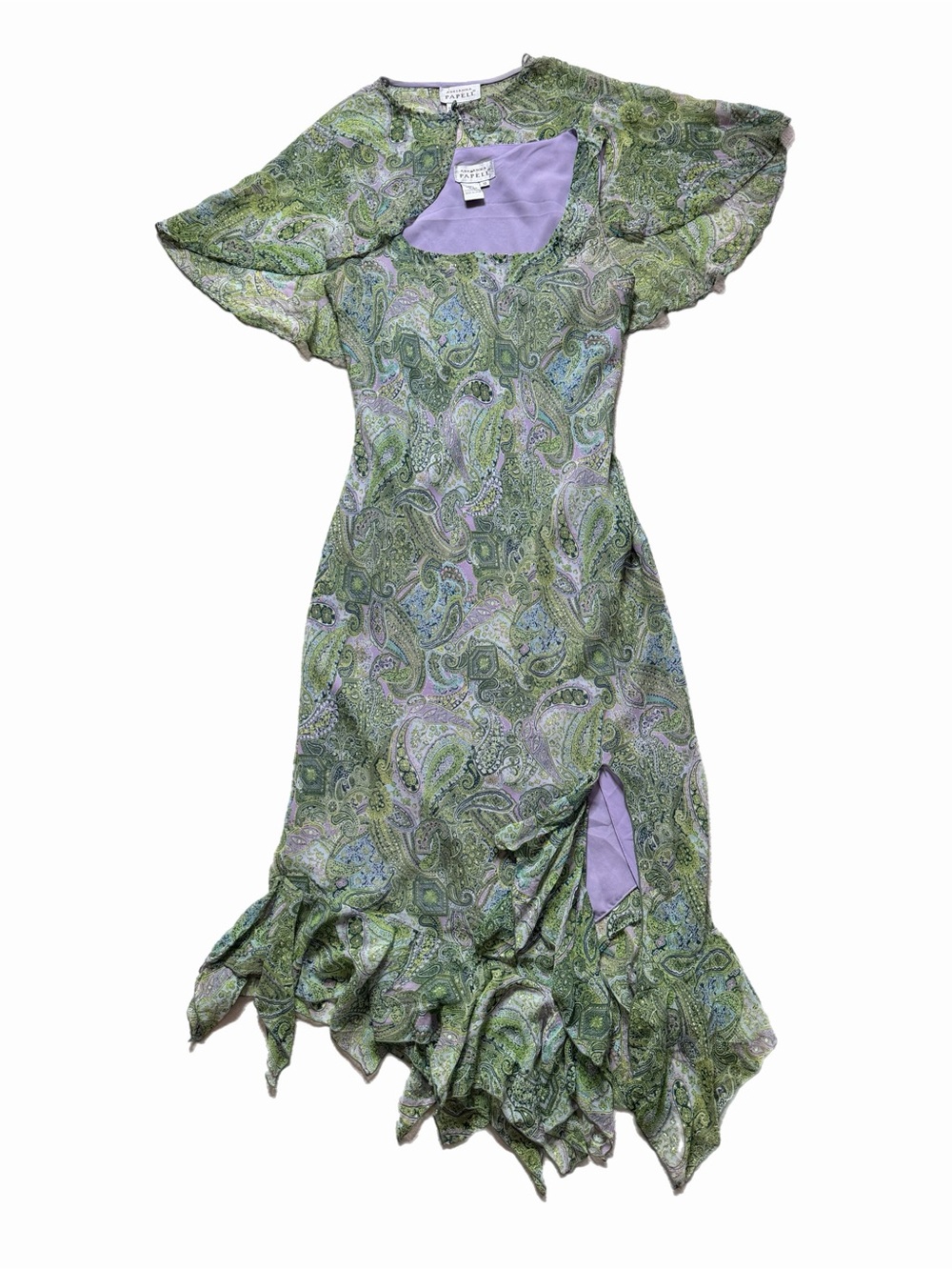 Y2K Adrianna Papell Silk Beaded Whimsy Paisley Hanky Hem Midi Dress 10 Bolero